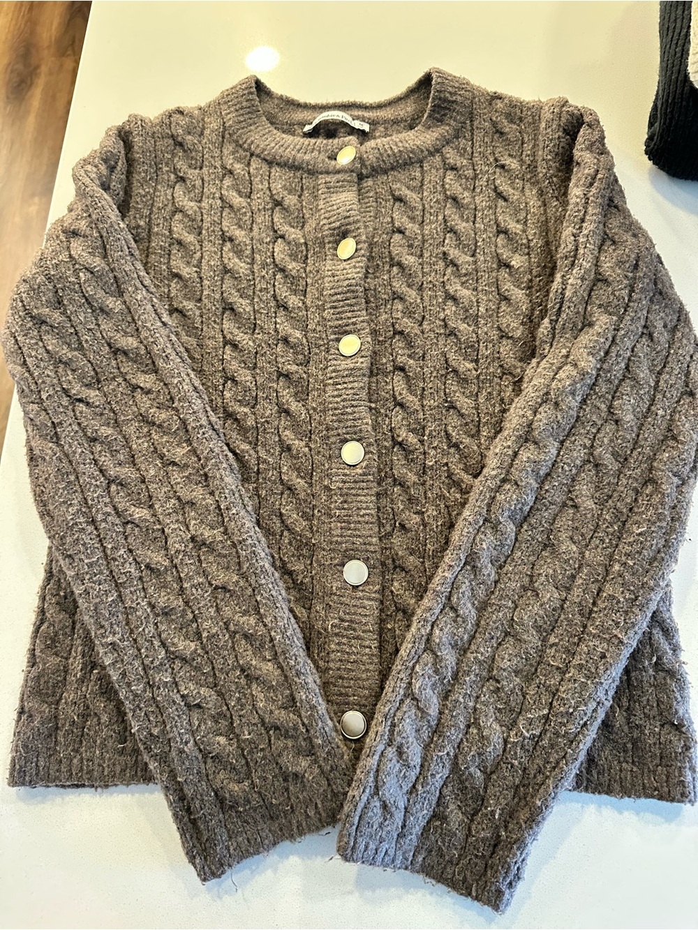 Abercrombie & Fitch Chocolate Brown Cable-Knit Button Cardigan - Picture 5 of 10